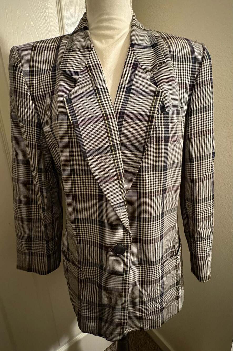 Vintage Glen Plaid Single Button Blazer Jacket Prince of Wales Check